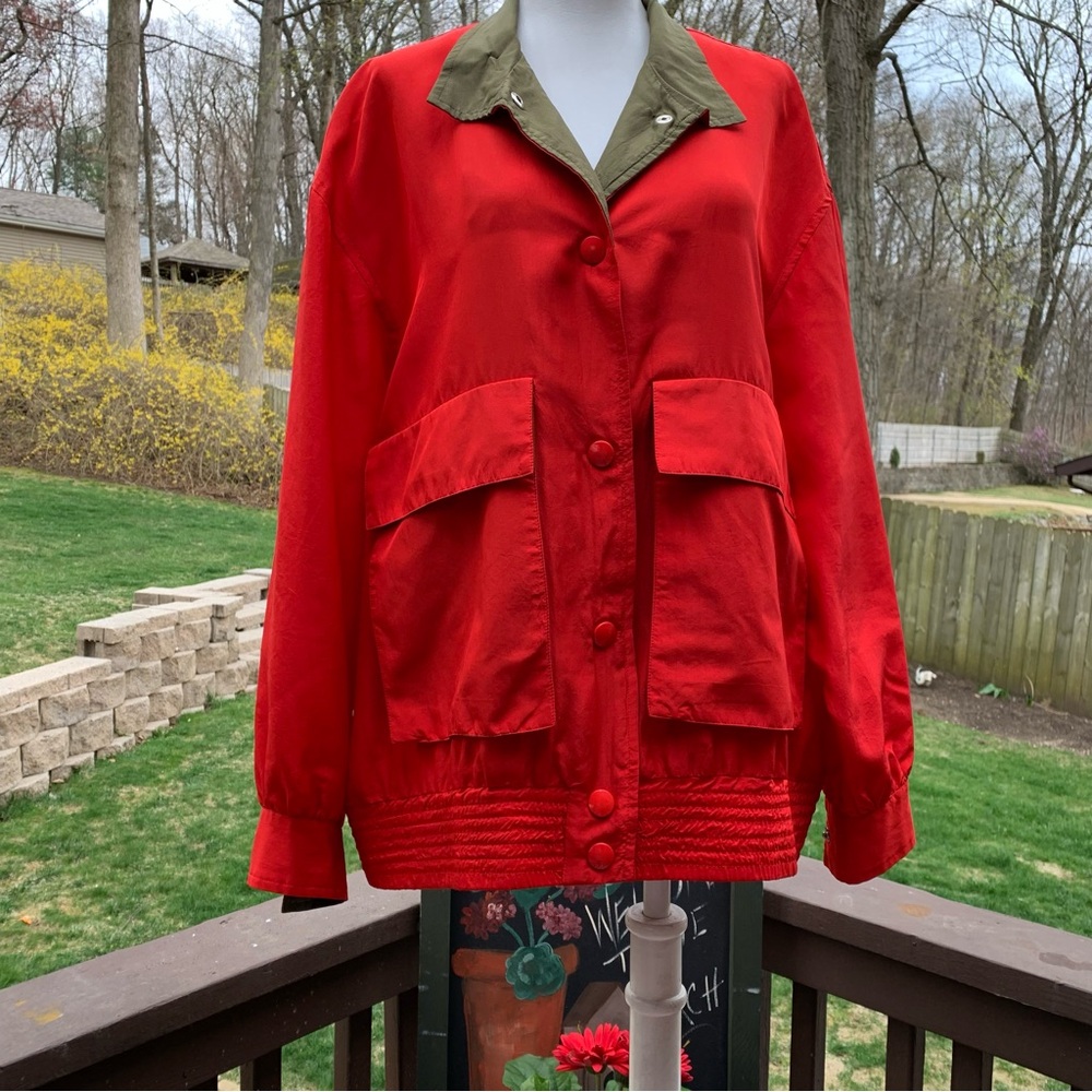 Vintage Schrader Separates Womens Size 10 Button Front Silk Blazer Red/Green Top